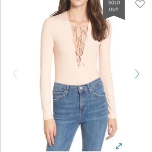 Love fire Nordstrom lace up V-neck ribbed bodysuit